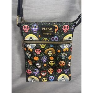 Loungefly Crossbody Passport Bag Disney Pixar's Coco Skulls Dia De Los Muertos